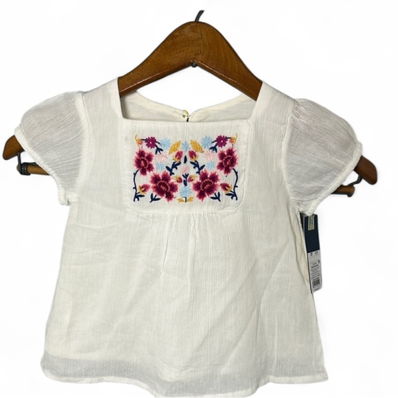 OshKosh B'gosh Other - Baby Girls 3T White Blouse Floral Embroidery Top Short Sleeves Boho New